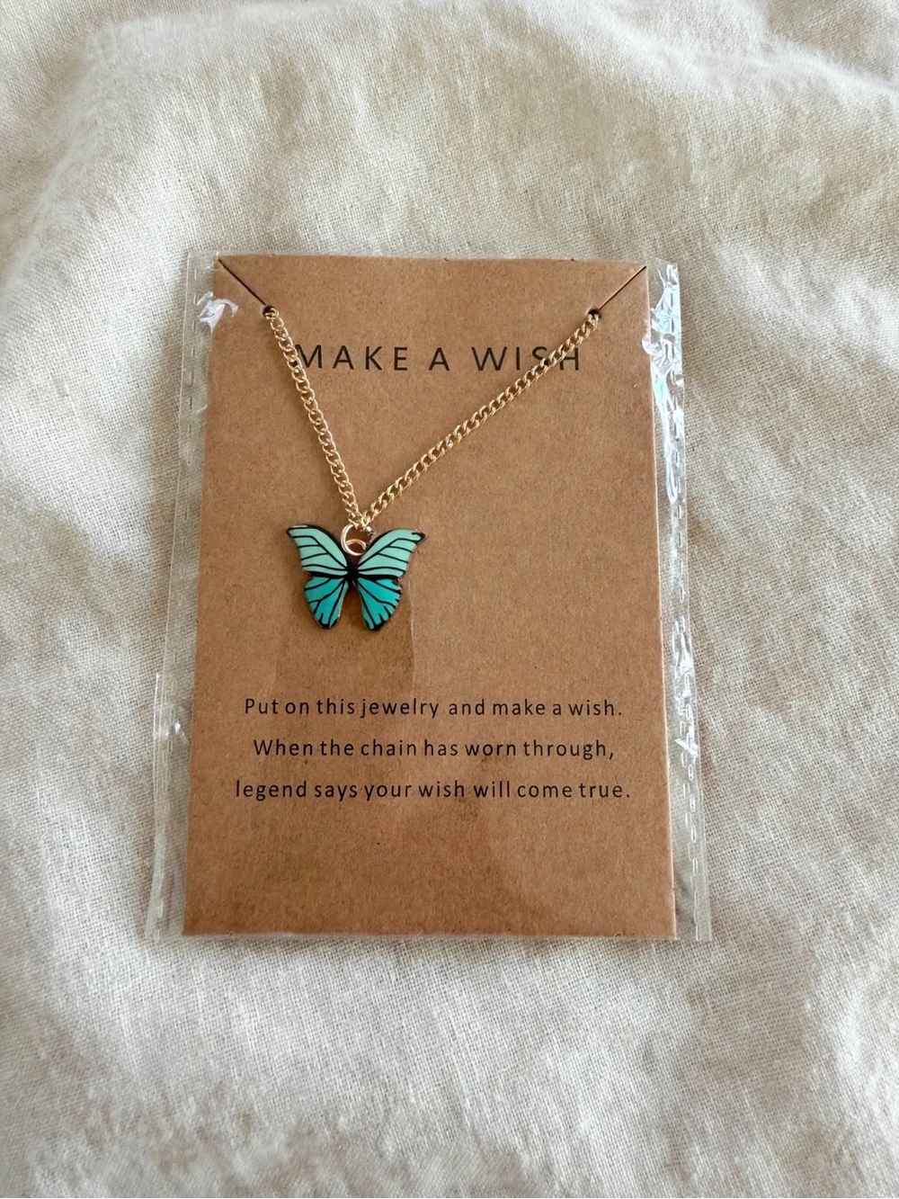 Make A Wish Turquoise Butterfly Pendant Necklace Gold Chain